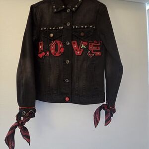 Desigual Black Denim Jacket with Red Accents
